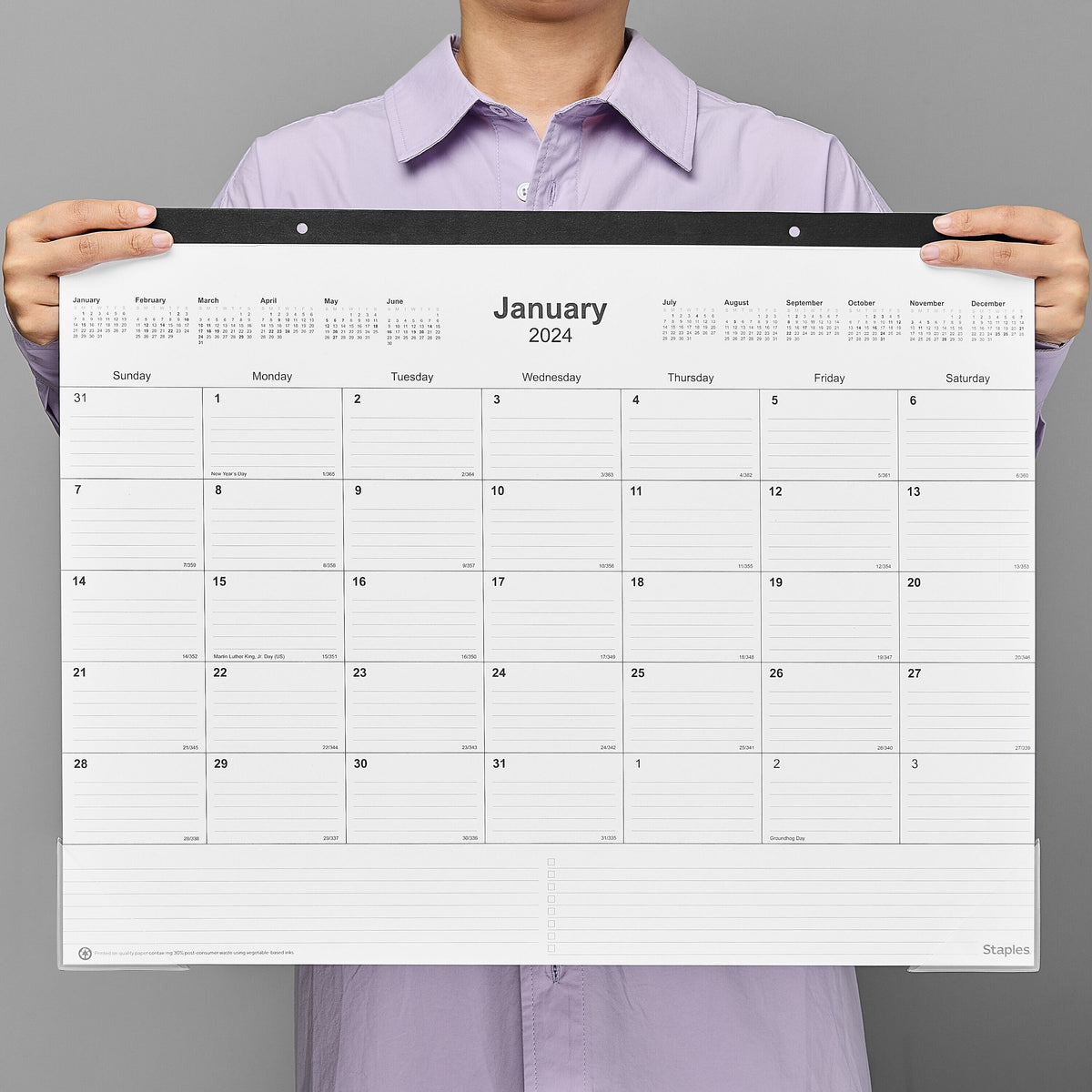 2024 Staples 22" x 17" Desk Pad Calendar, Black