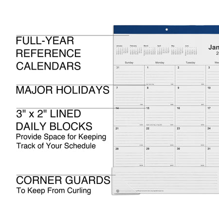 2024 Staples 22" x 17" Desk Pad Calendar, Navy