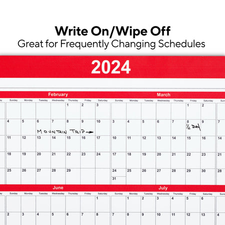 2025 Staples 15.69" x 12" Dry Erase Wall Calendar, Red/White