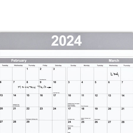 2025 Staples 36" x 24" Dry Erase Wall Calendar, Gray/White