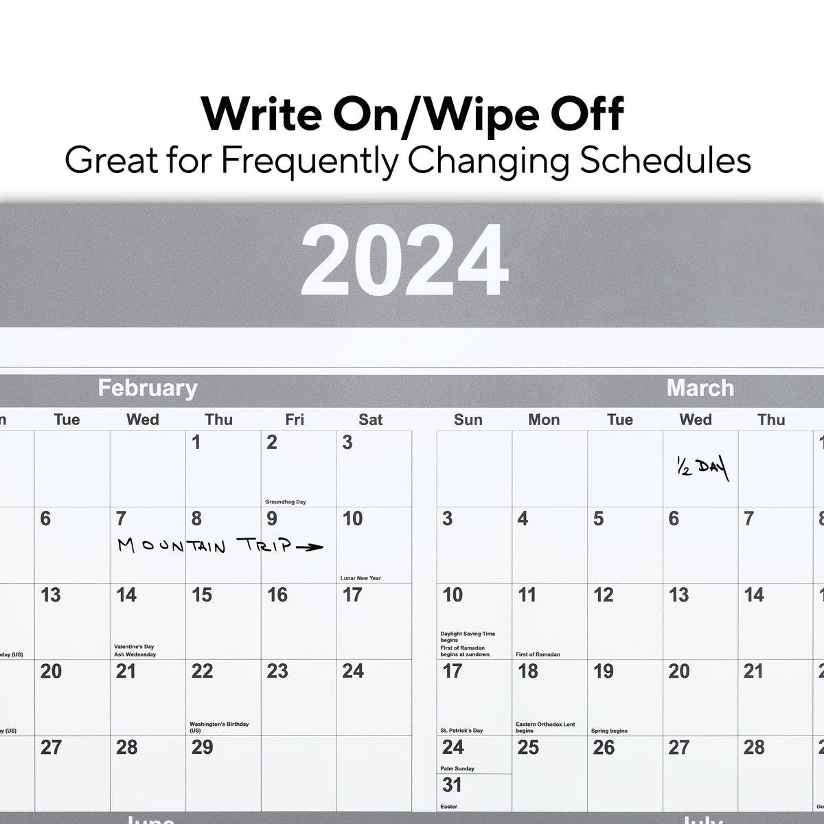 2025 Staples 48" x 32" Dry Erase Wall Calendar, Gray/White