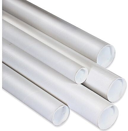 3" x 20" - White Mailing Tubes with Cap, 24/Case