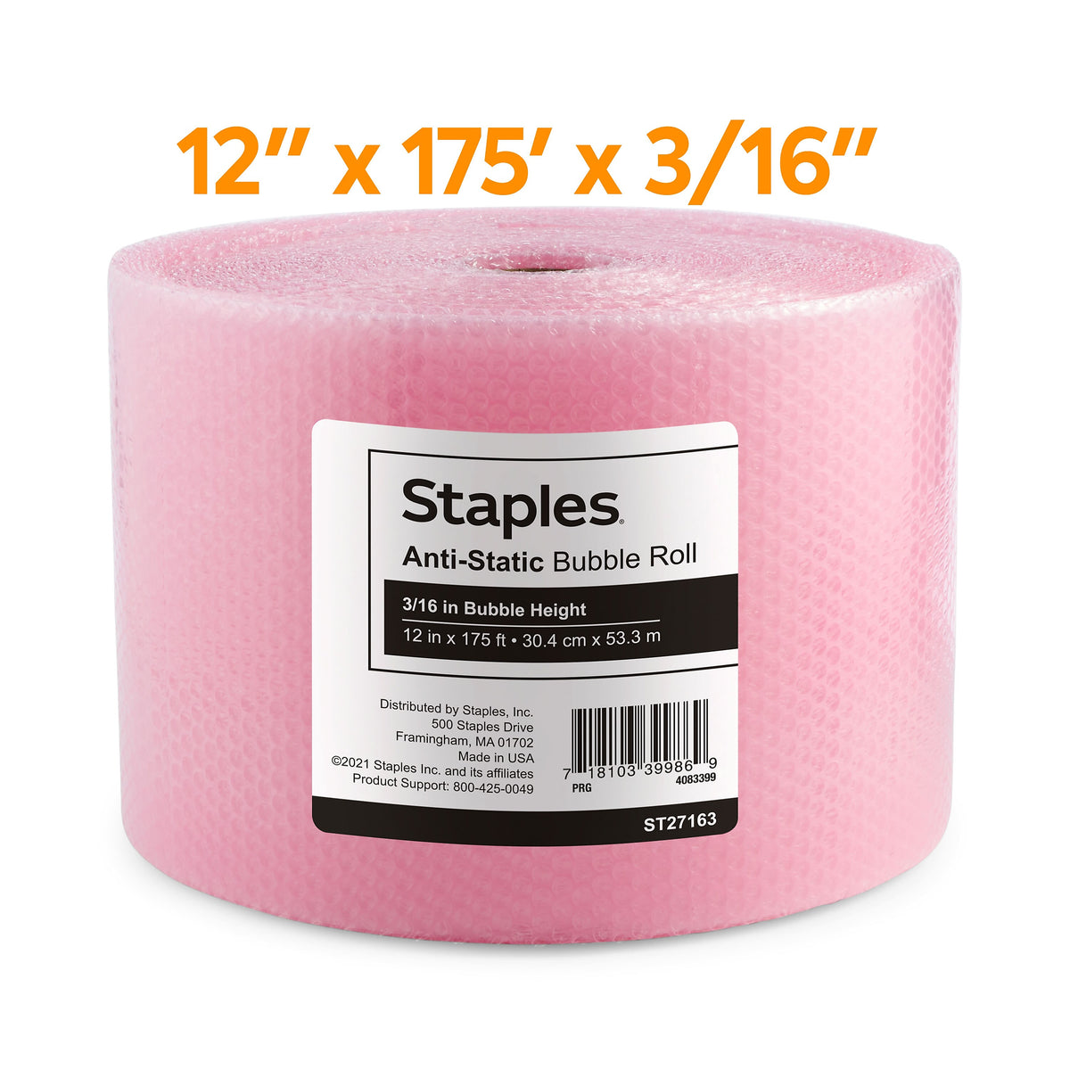 3/16" Antistatic UPS Approved Bubble Roll, Anti-Static, 12" x 175'