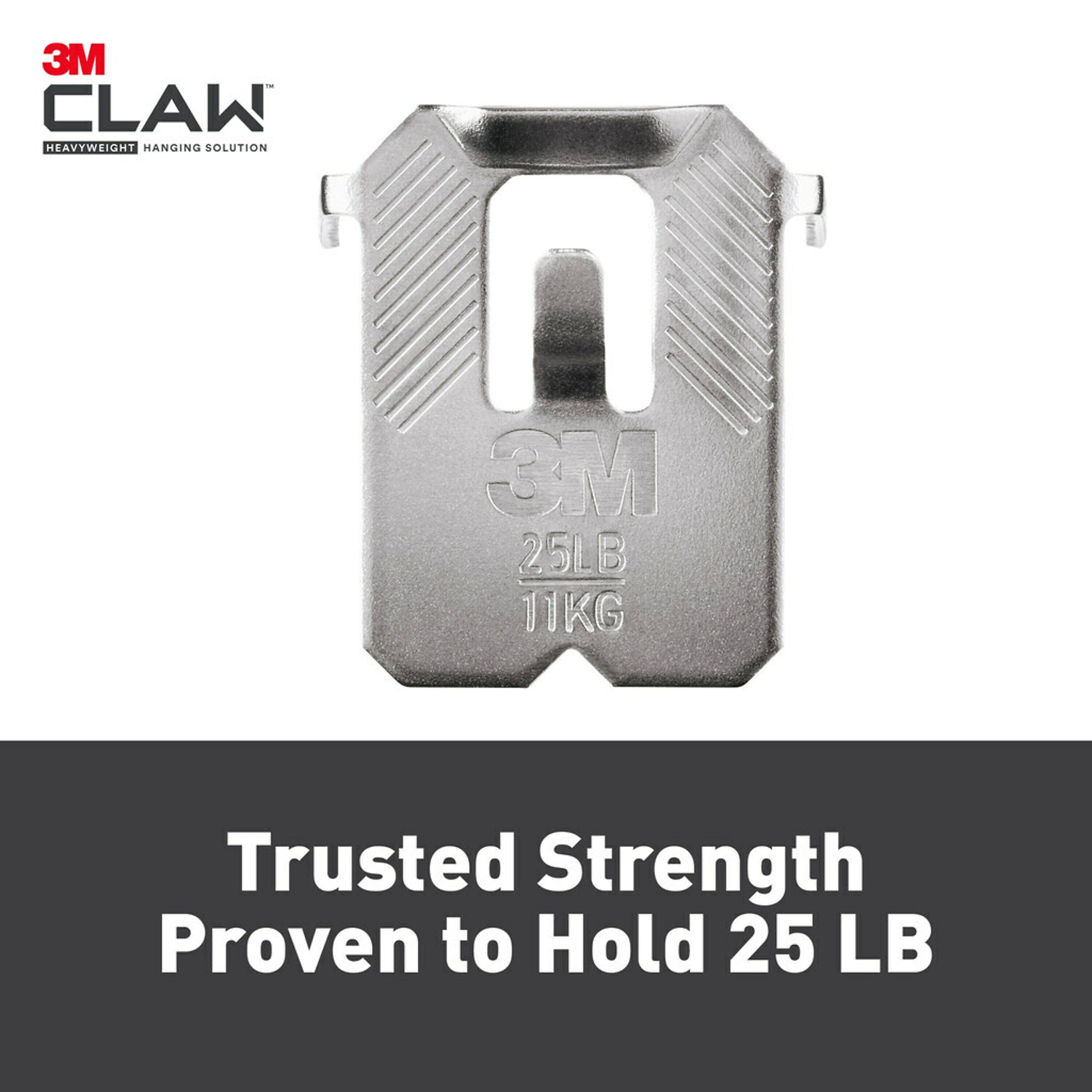 3M CLAW Drywall Hanger, 25 lbs., Silver, 4/Pack