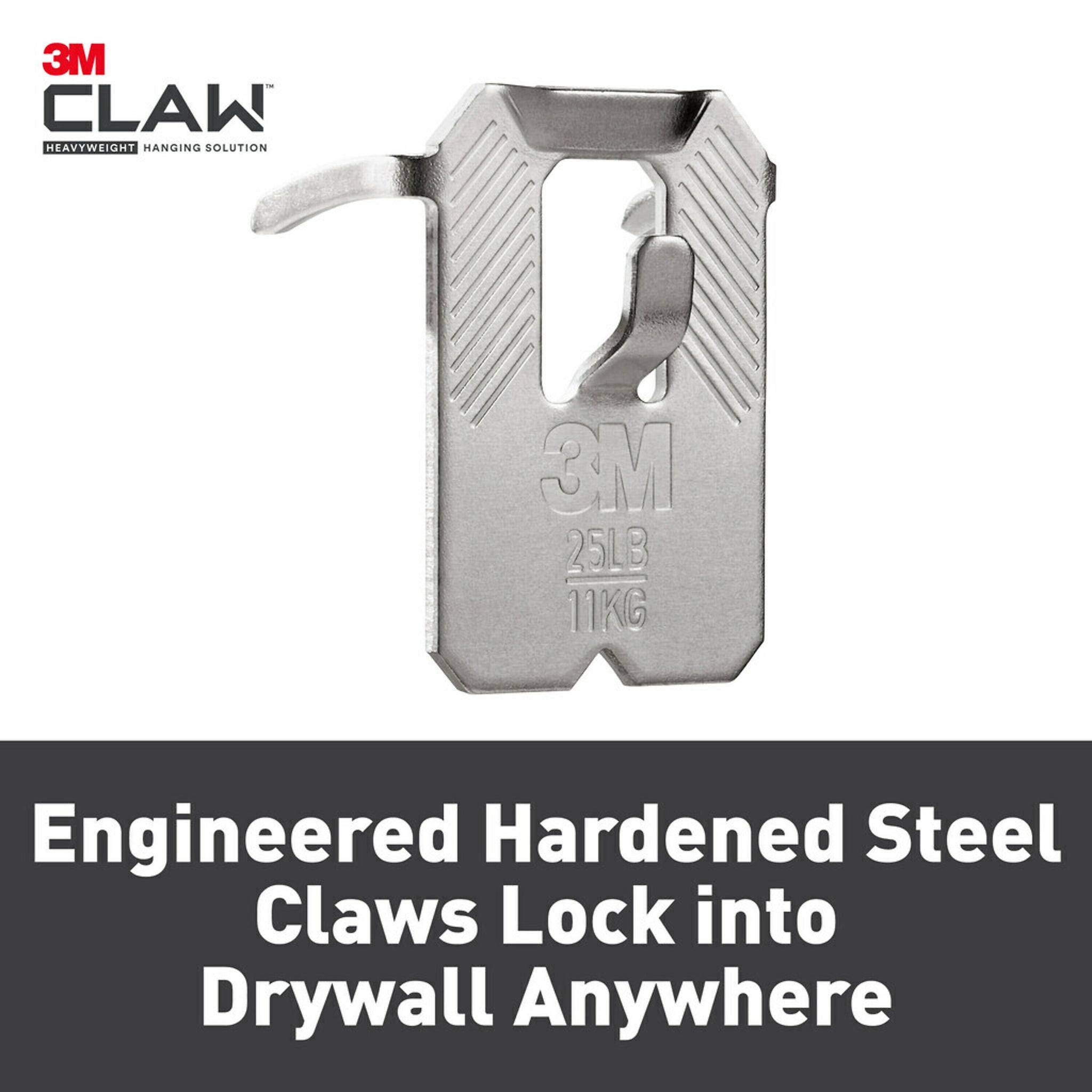 3M CLAW Drywall Hanger, 25 lbs., Silver, 4/Pack