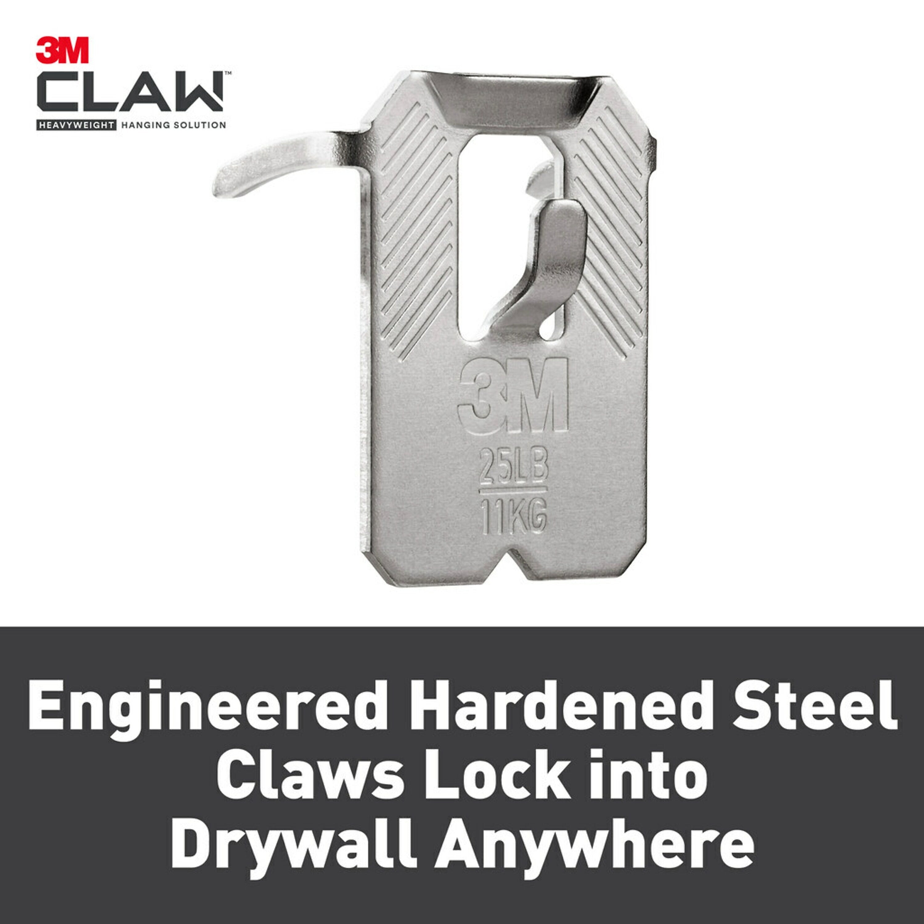 3M CLAW Drywall Hanger, 25 lbs., Silver, 4/Pack