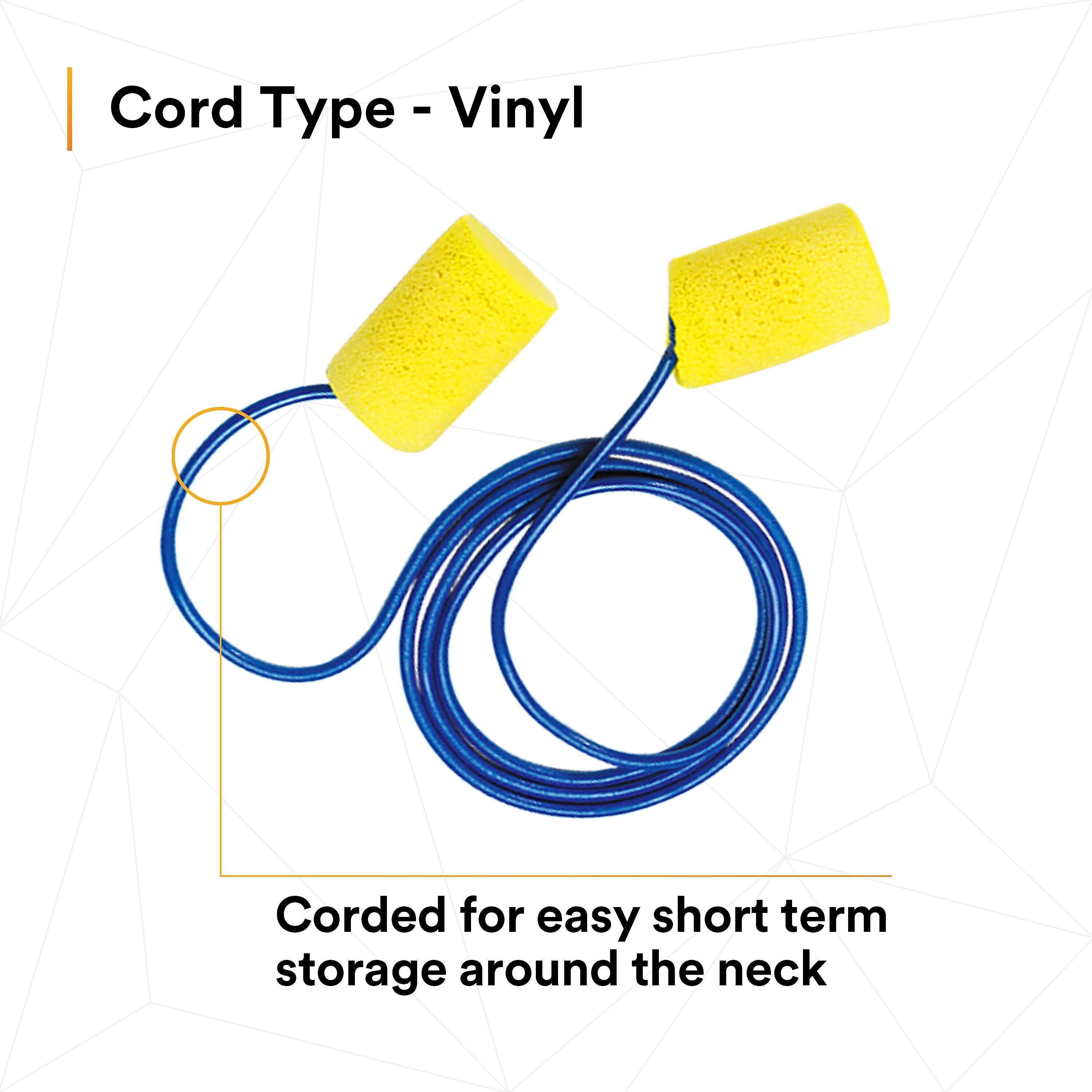 3M E-A-R Classic Earplugs, Corded, Poly Bag, 200 Pairs/Case