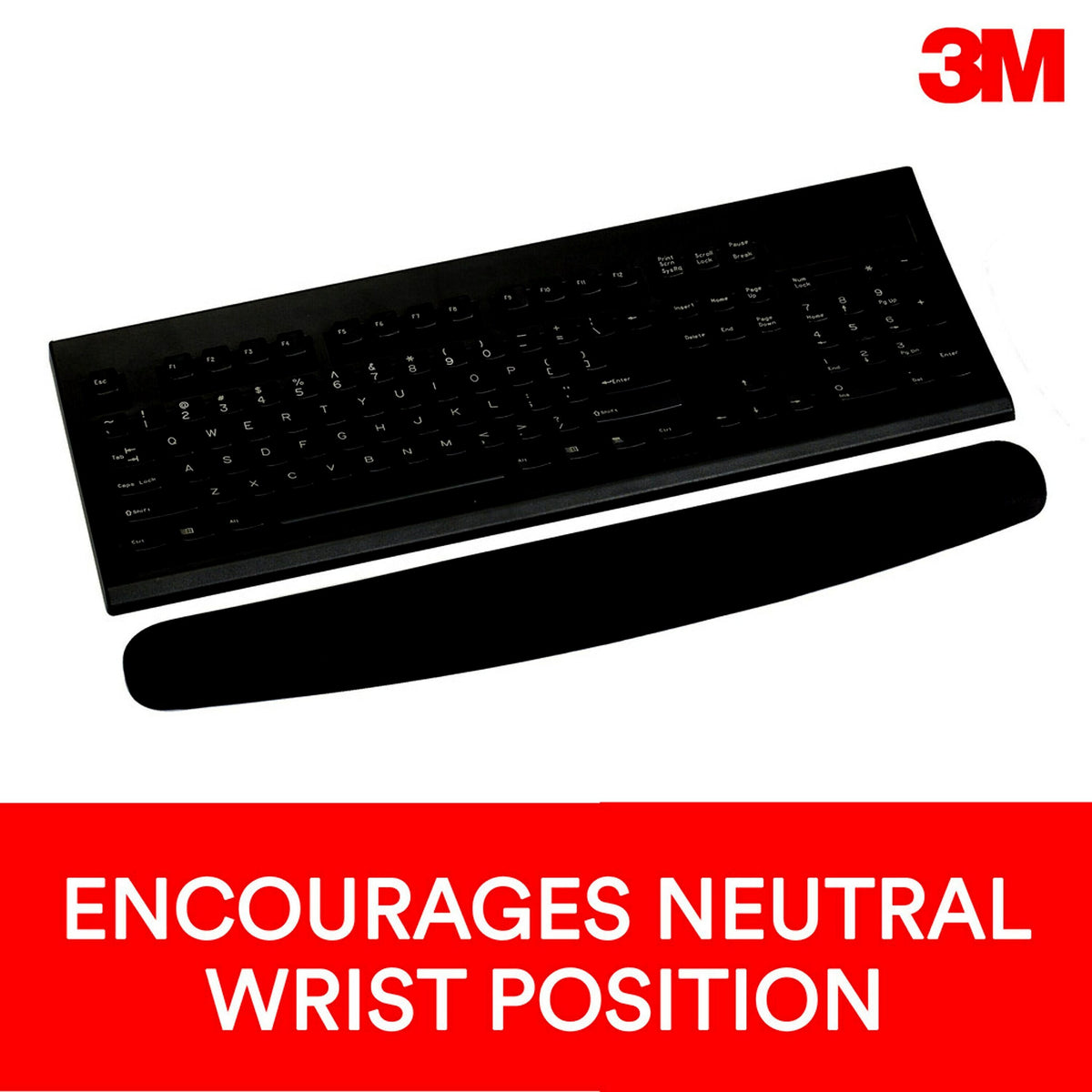 3M™ Foam Wrist Rest for Keyboards, Black, Durable Fabric Cover, Anti-microbial Product Protection