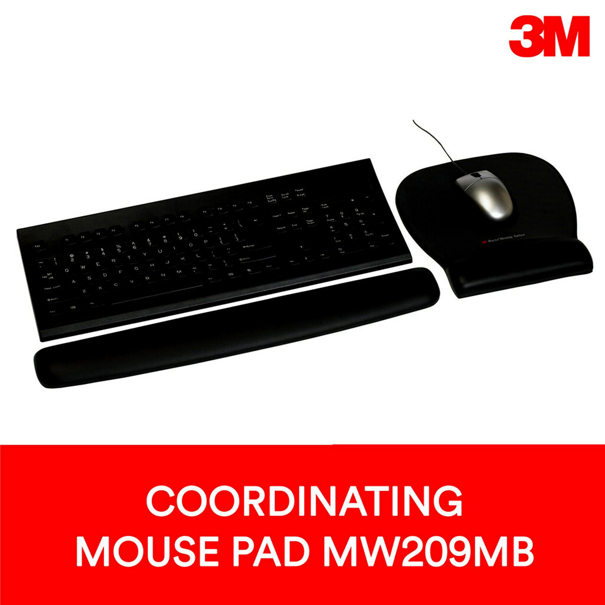 3M™ Foam Wrist Rest for Keyboards, Black, Durable Fabric Cover, Anti-microbial Product Protection