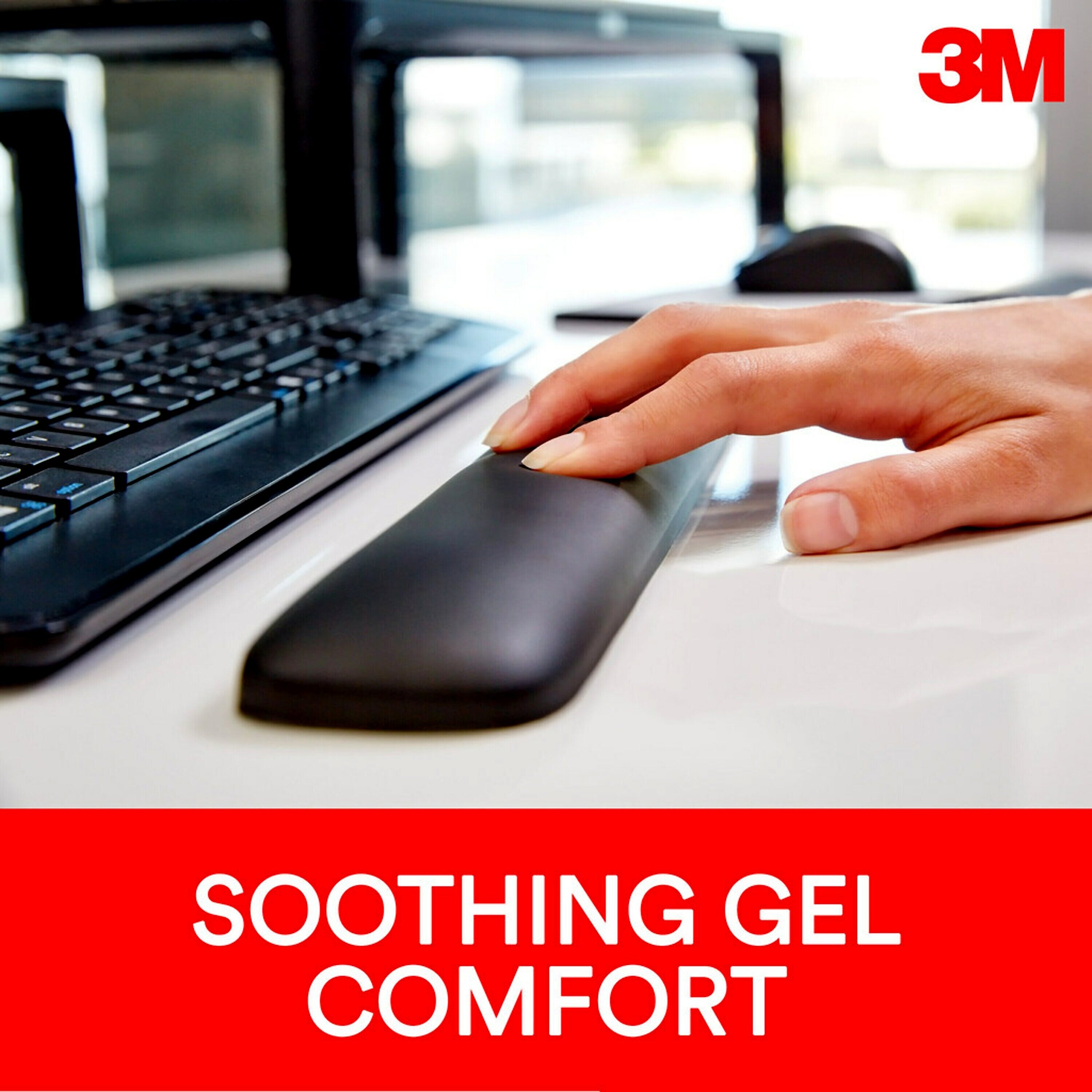 3M Gel Wrist Rest for Keyboards, Black, Soothing Gel Technology for Comfort and Support