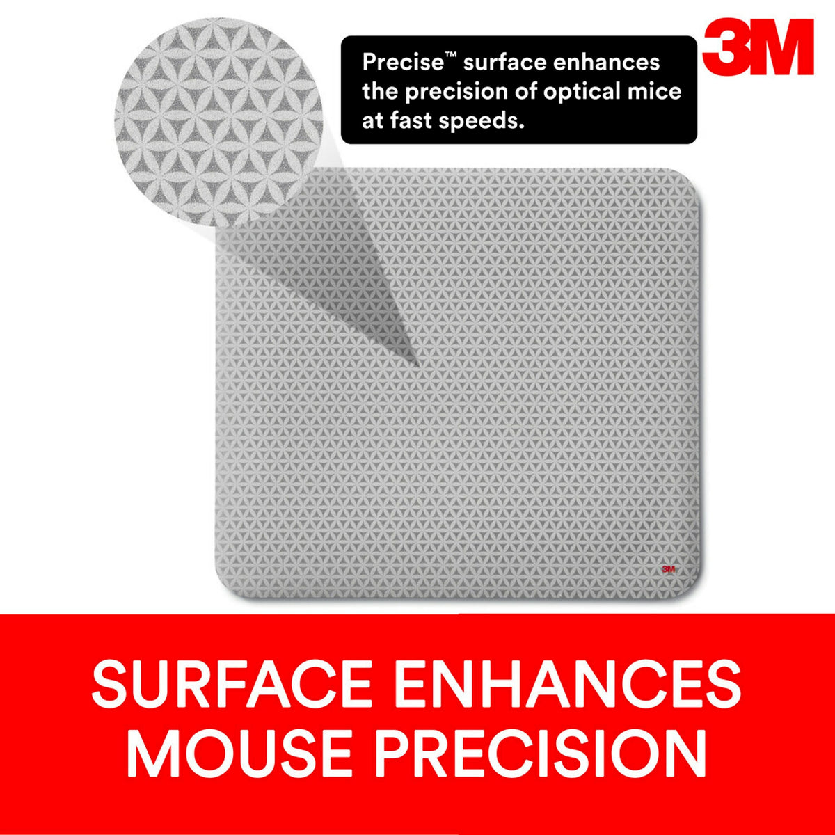 3M™ Precise Bitmap Mouse Pad with Adhesive Back, Non-Skid, Gray