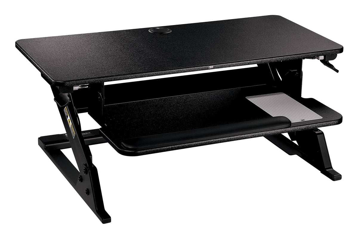 3M Precision Standing Desk 35"W Manual Adjustable Desk Riser with Gel Wrist Rest and Precise Mouse Pad, Black