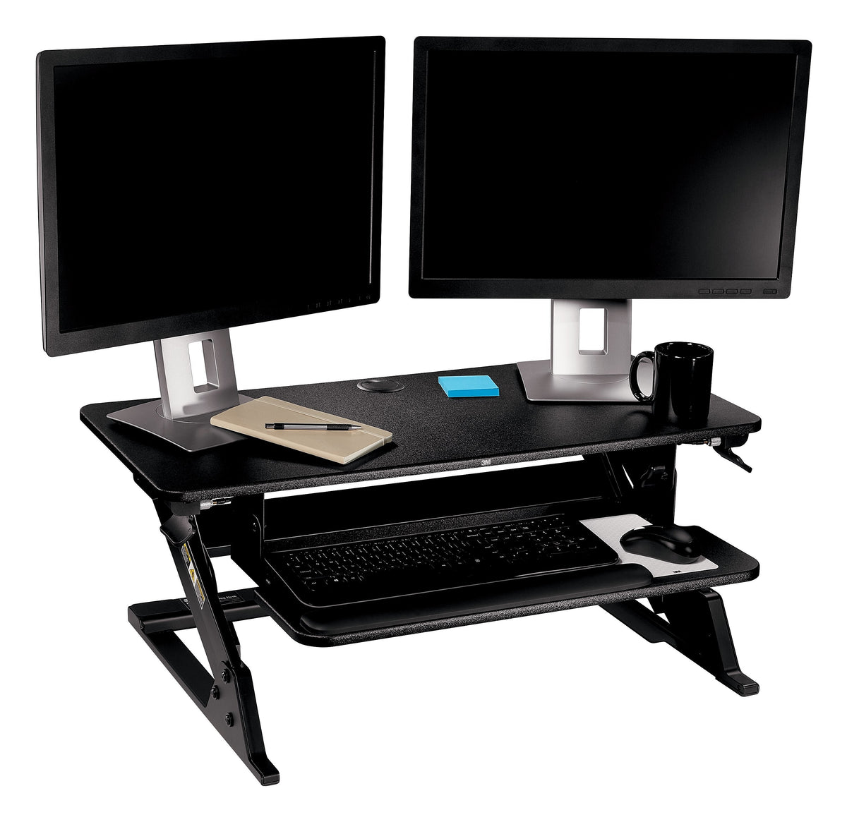 3M Precision Standing Desk 35"W Manual Adjustable Desk Riser with Gel Wrist Rest and Precise Mouse Pad, Black