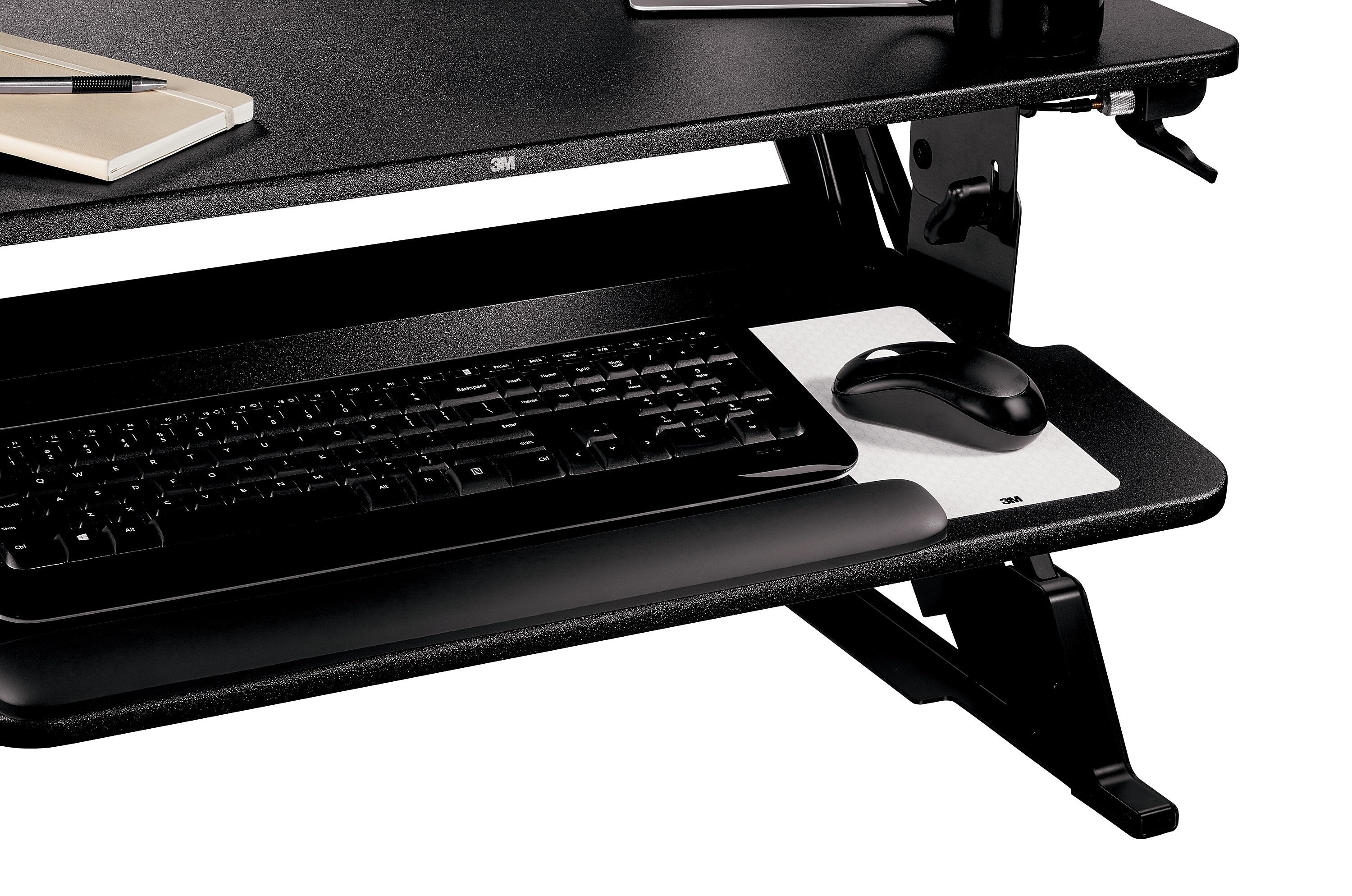 3M Precision Standing Desk 35"W Manual Adjustable Desk Riser with Gel Wrist Rest and Precise Mouse Pad, Black