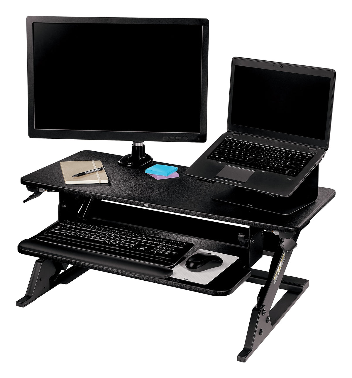 3M Precision Standing Desk 35"W Manual Adjustable Desk Riser with Gel Wrist Rest and Precise Mouse Pad, Black