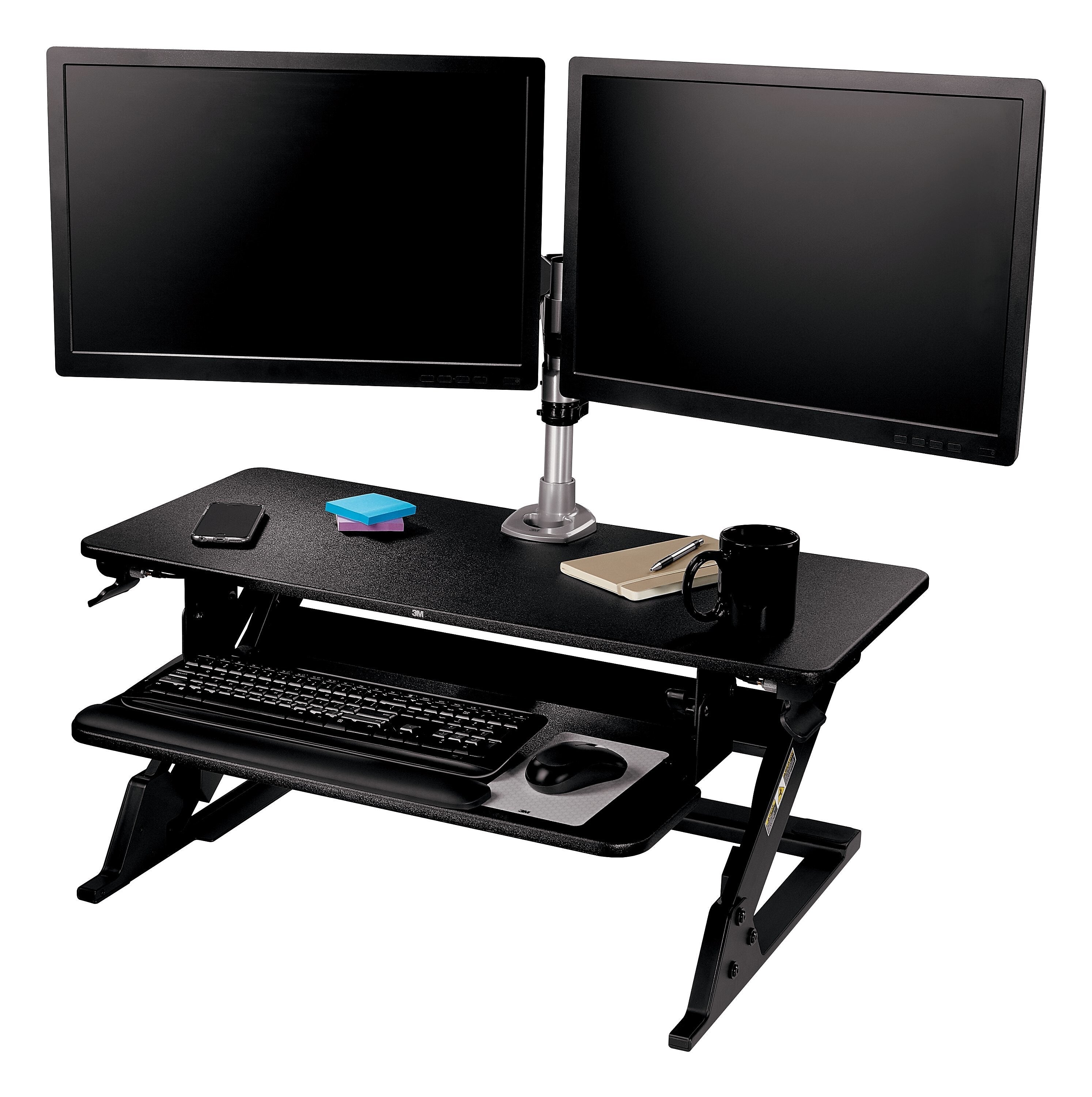 3M Precision Standing Desk 35"W Manual Adjustable Desk Riser with Gel Wrist Rest and Precise Mouse Pad, Black