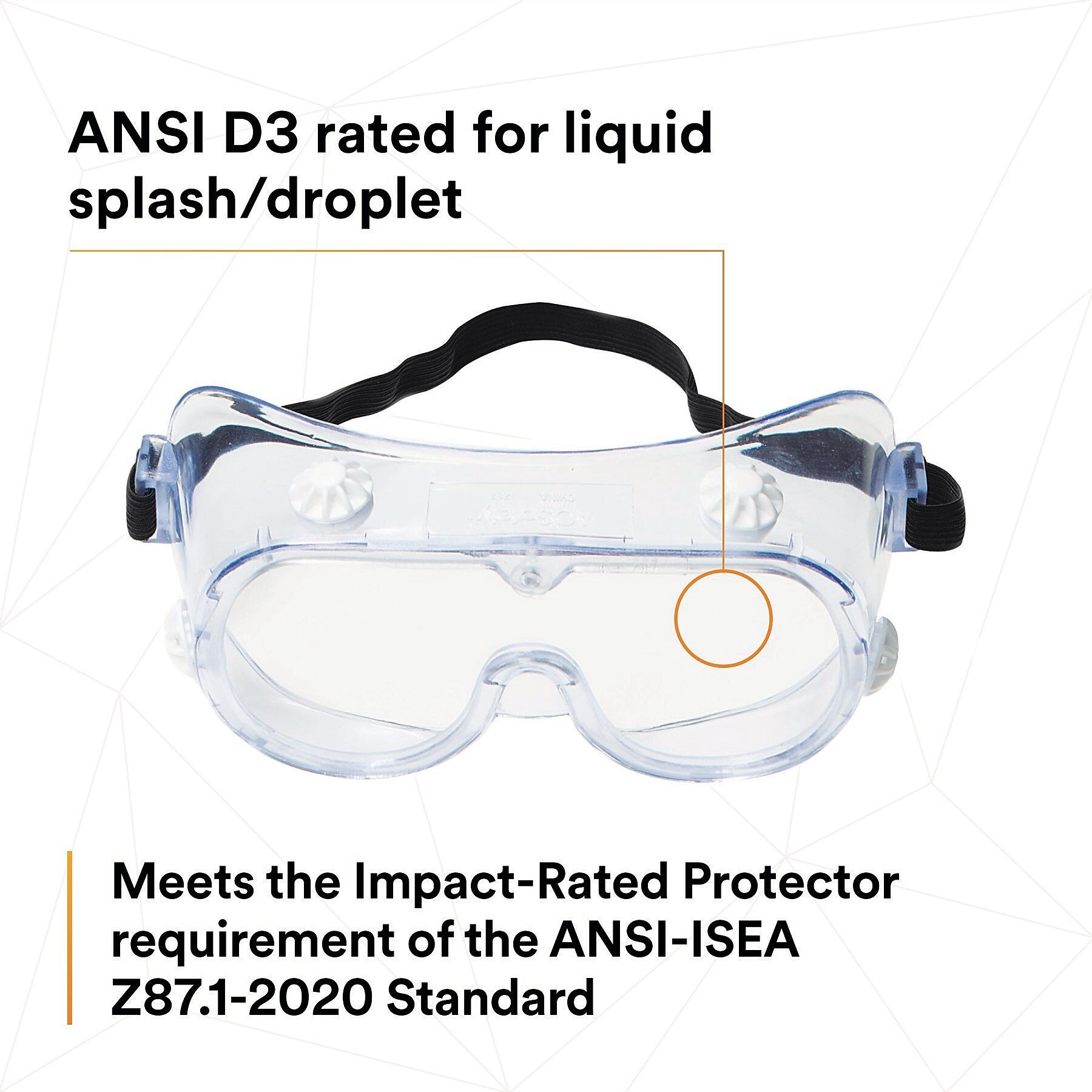 3M Safety Splash Goggle 334, Clear Lens