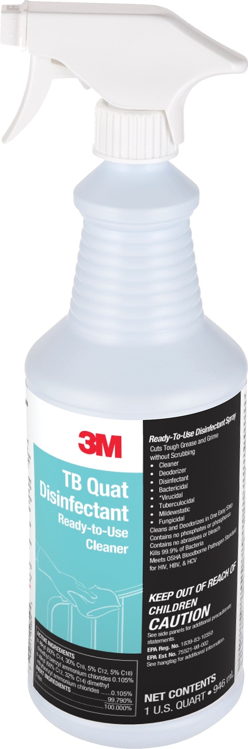 3M TB Quat Disinfectant Ready-To-Use Cleaner, Lemon, 32 oz., 12/Carton