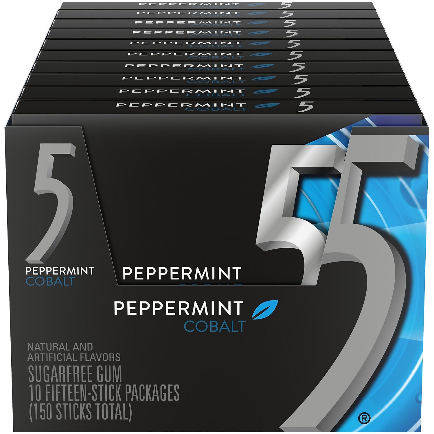 5 GUM Peppermint Cobalt Sugar Free Chewing Gum, 15 Sticks