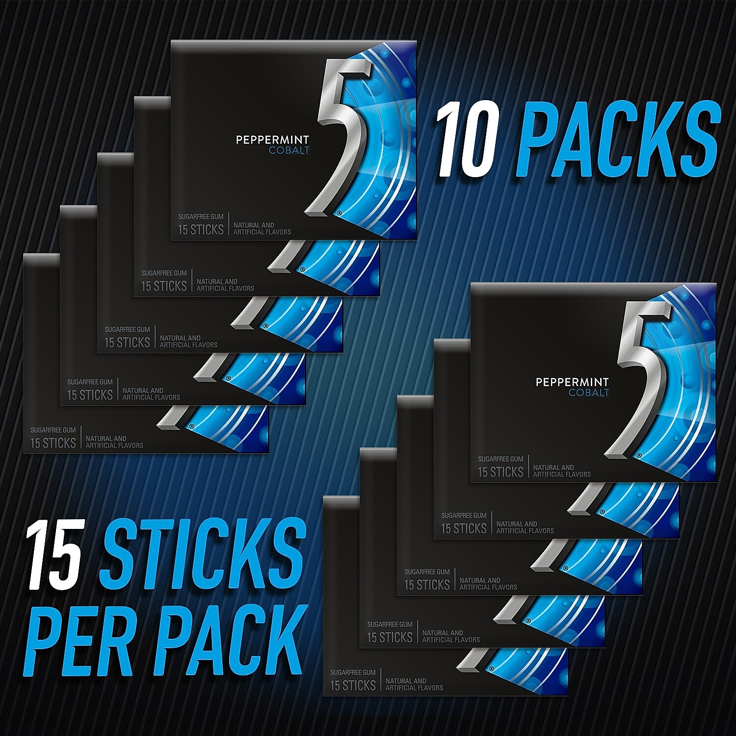 5 GUM Peppermint Cobalt Sugar Free Chewing Gum, 15 Sticks
