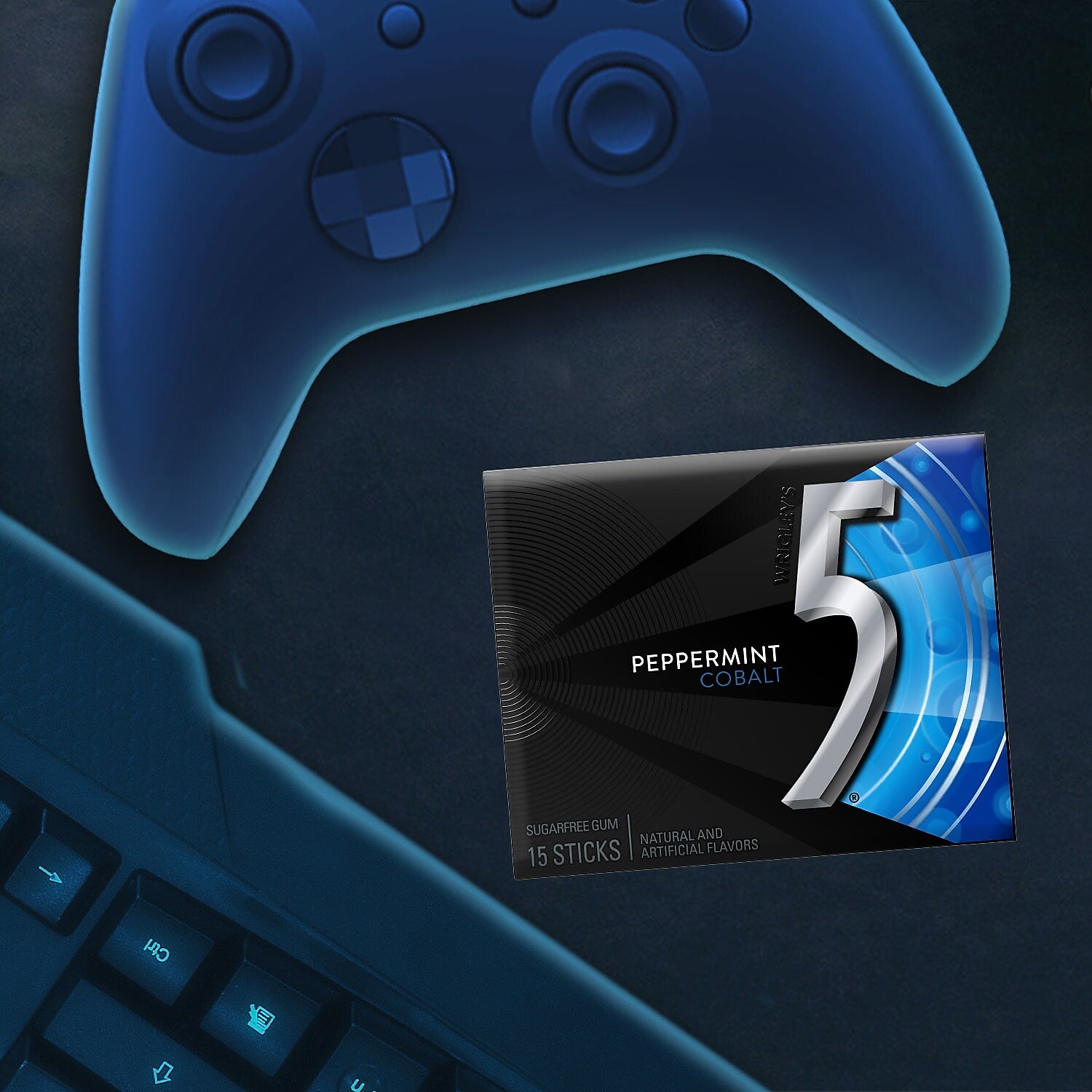 5 GUM Peppermint Cobalt Sugar Free Chewing Gum, 15 Sticks