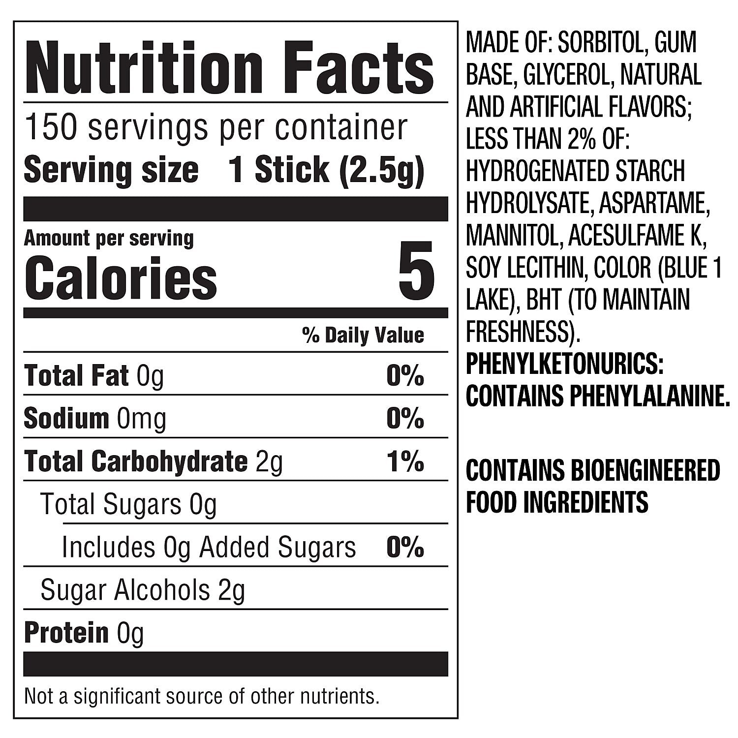 5 GUM Peppermint Cobalt Sugar Free Chewing Gum, 15 Sticks