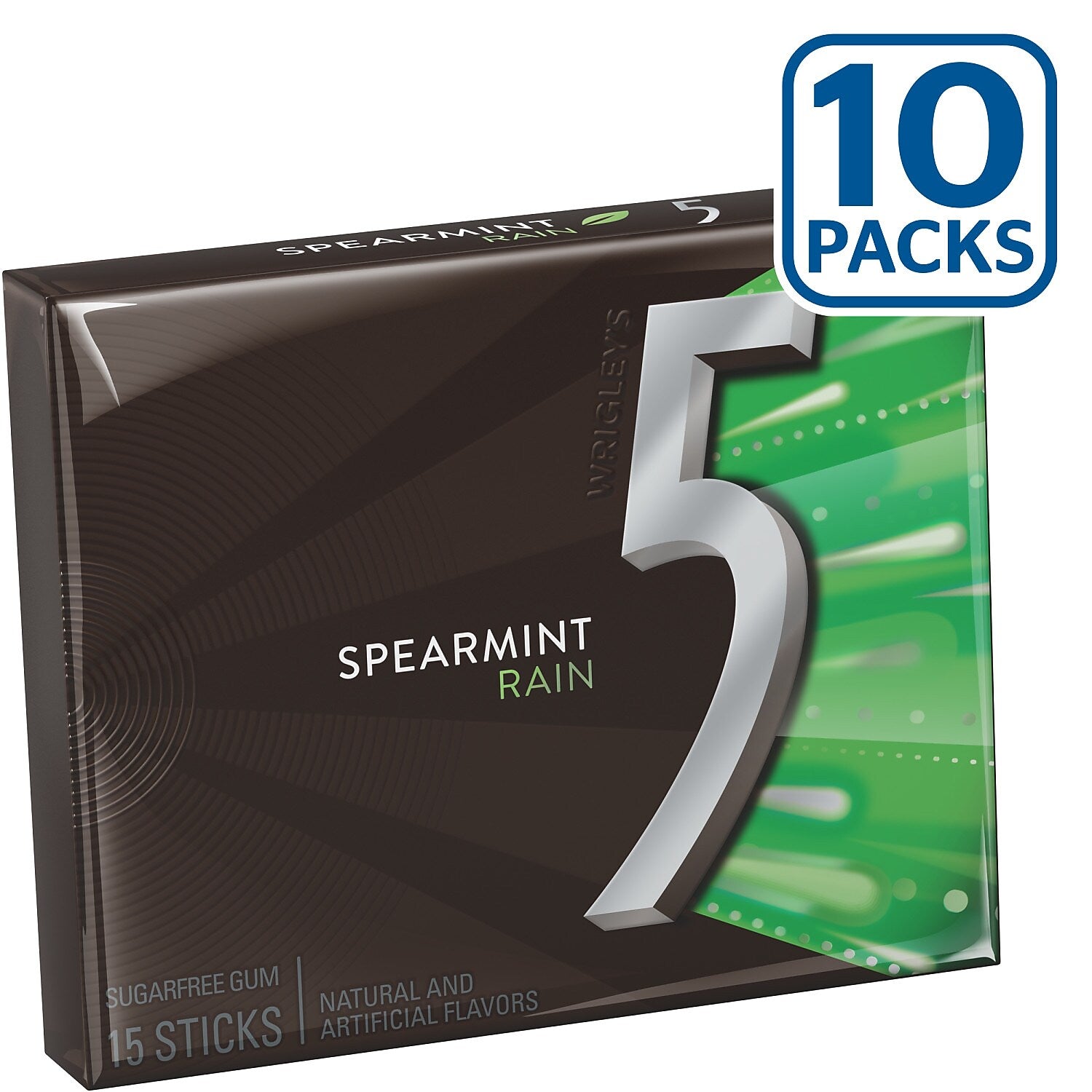 5 Gum Sugar Free Gum, Spearmint Rain, 10/Box
