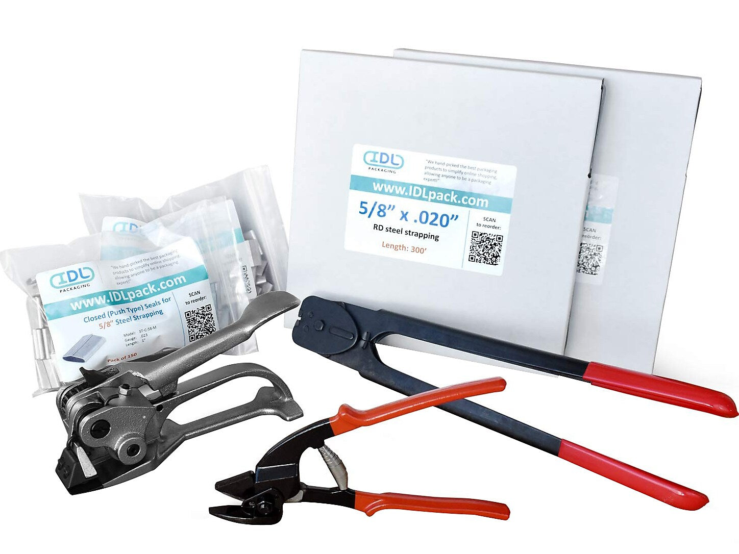 5/8 x 0.020 x 600' Steel Strapping Kit for Round Packages, Hand Grade