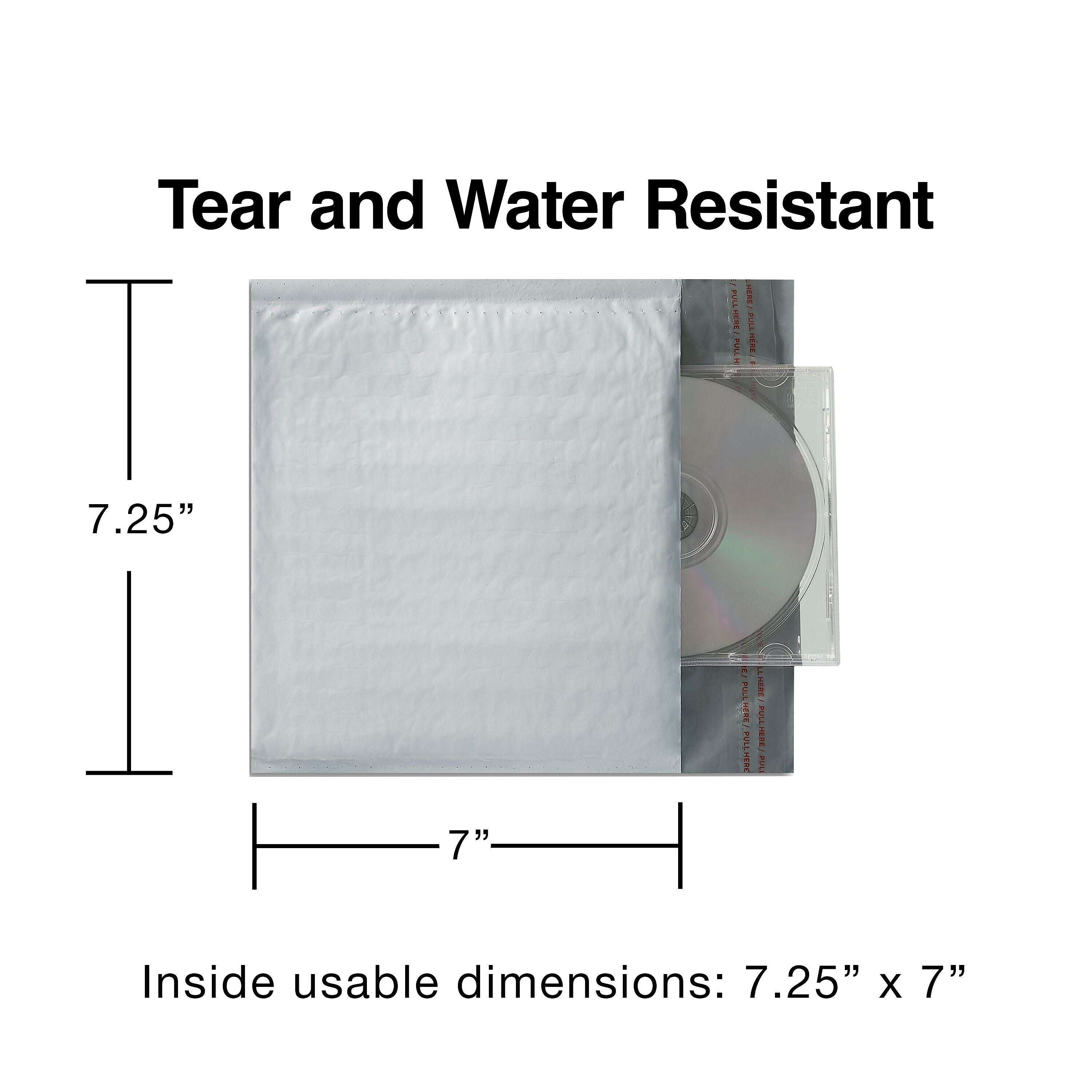 7" x 8" Self-Sealing Bubble Mailer, CD/DVD, 25/Carton