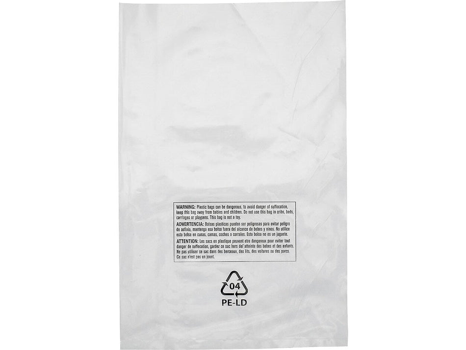 8" x 10" Suffocation Warning Layflat Poly Bags, 2 Mil, Clear, 1000/Carton