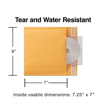 8" x 7" Self-Sealing Bubble Mailer, CD/DVD, 12/Pack