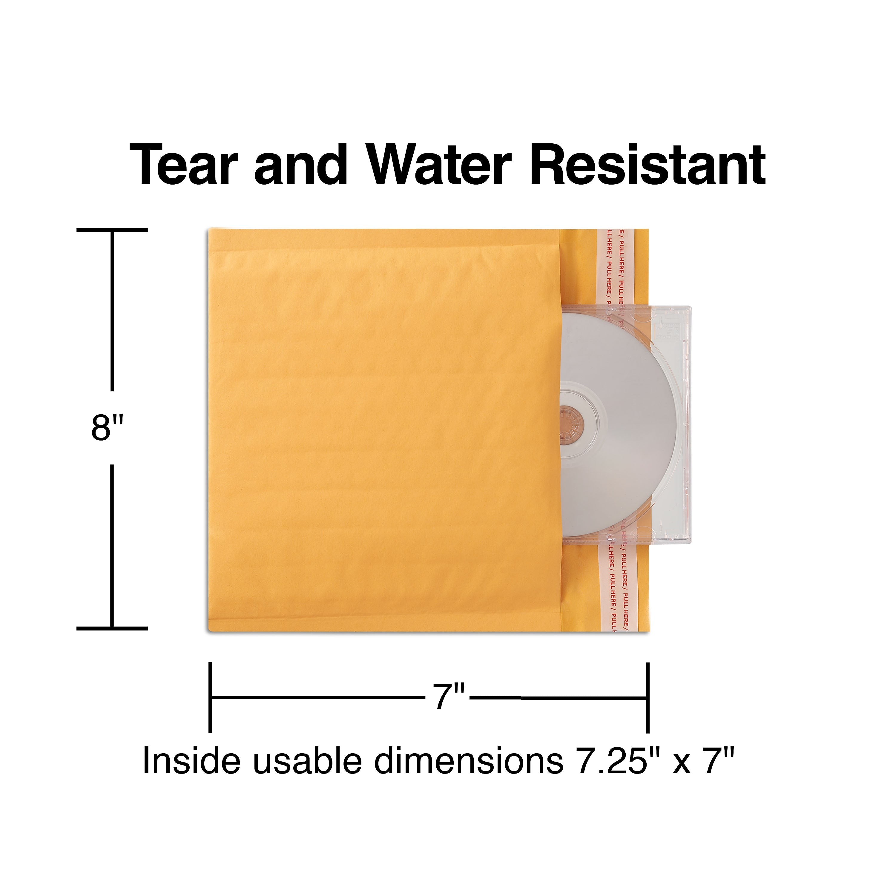 8" x 7" Self-Sealing Bubble Mailer, CD/DVD, 25/Carton