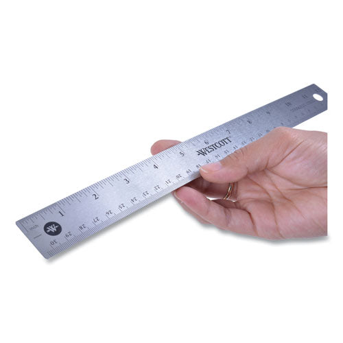 Stainless Steel Office Ruler With Non Slip Cork Base, Standard/metric, 12