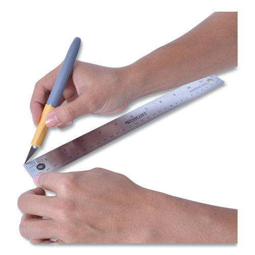 Stainless Steel Office Ruler With Non Slip Cork Base, Standard/metric, 12