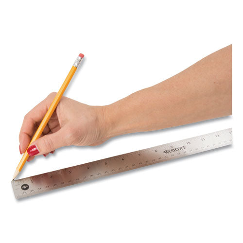Stainless Steel Office Ruler With Non Slip Cork Base, Standard/metric, 18