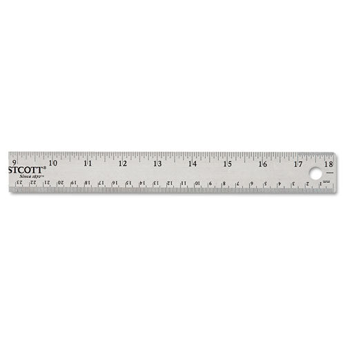 Stainless Steel Office Ruler With Non Slip Cork Base, Standard/metric, 18