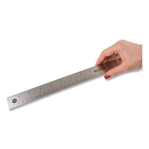 Stainless Steel Office Ruler With Non Slip Cork Base, Standard/metric, 18
