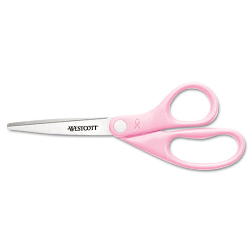 All Purpose Pink Ribbon Scissors, Breast Cancer Awareness, 8" Long, 3.5" Cut Length, Straight Pink Handle