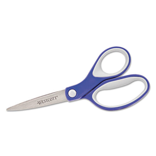 Kleenearth Soft Handle Scissors, 7" Long, 2.25" Cut Length, Straight Blue/gray Handle