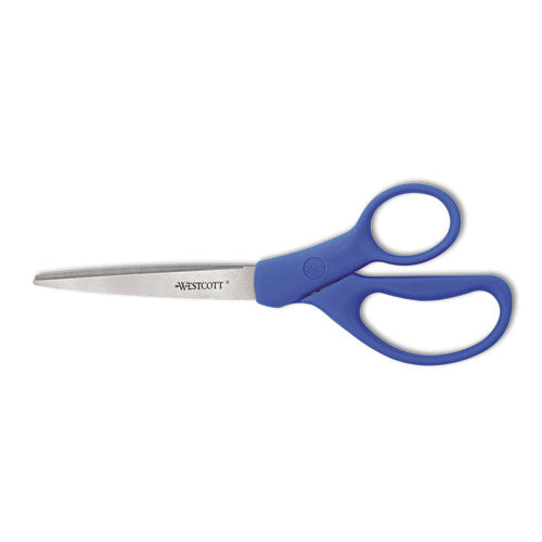 Preferred Line Stainless Steel Scissors, 8" Long, 3.5" Cut Length, Straight Blue Handle