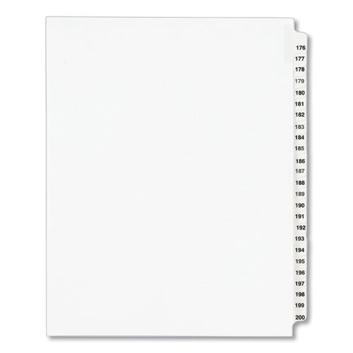 Preprinted Legal Exhibit Side Tab Index Dividers, Avery Style, 25-tab, 176 To 200, 11 X 8.5, White, 1 Set, (1337)