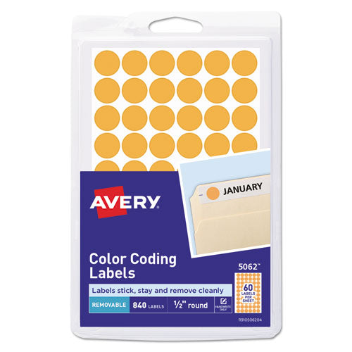 Handwrite Only Self-adhesive Removable Round Color-coding Labels, 0.5