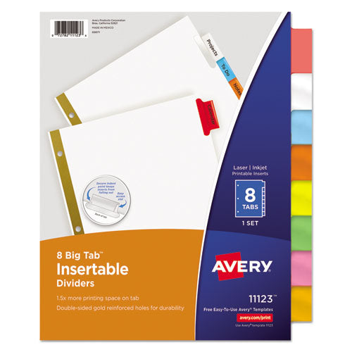 Insertable Big Tab Dividers, 8-tab, Double-sided Gold Edge Reinforcing, 11 X 8.5, White, Assorted Tabs, 1 Set