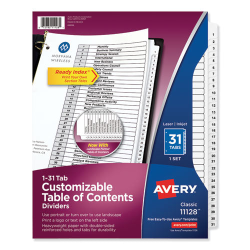 Customizable Toc Ready Index Black And White Dividers, 31-tab, 1 To 31, 11 X 8.5, 1 Set