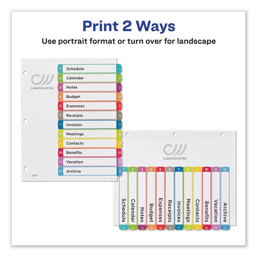 Customizable Toc Ready Index Multicolor Tab Dividers, 12-tab, 1 To 12, 11 X 8.5, White, Contemporary Color Tabs, 1 Set
