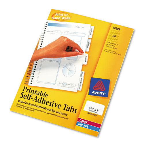 Printable Plastic Tabs With Repositionable Adhesive, 1/5-cut, White, 1.75