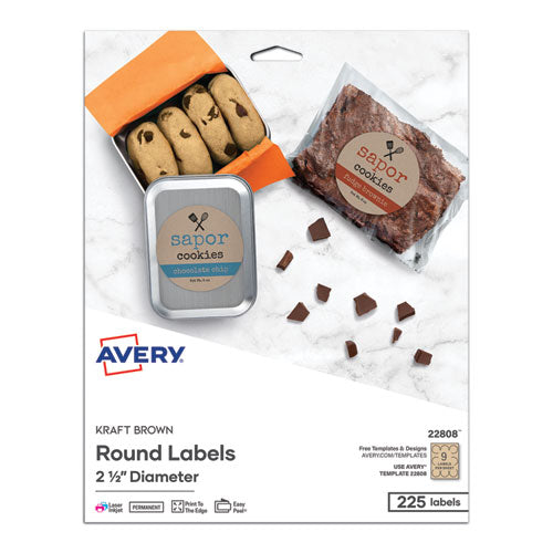 Round Brown Kraft Print-to-the-edge Labels, 2.5