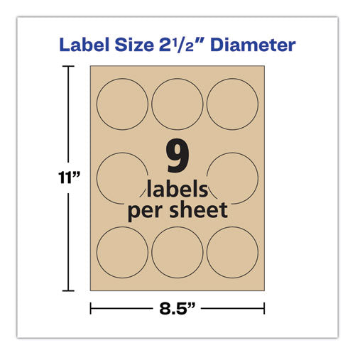 Round Brown Kraft Print-to-the-edge Labels, 2.5