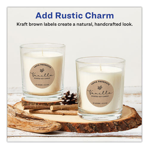 Round Brown Kraft Print-to-the-edge Labels, 2.5