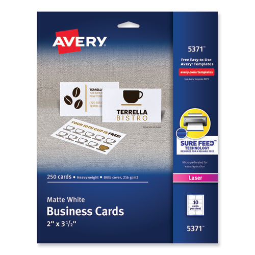 Printable Microperforated Business Cards W/sure Feed Technology, Laser, 2 X 3.5, White, 250 Cards, 10/sheet, 25 Sheets/pack